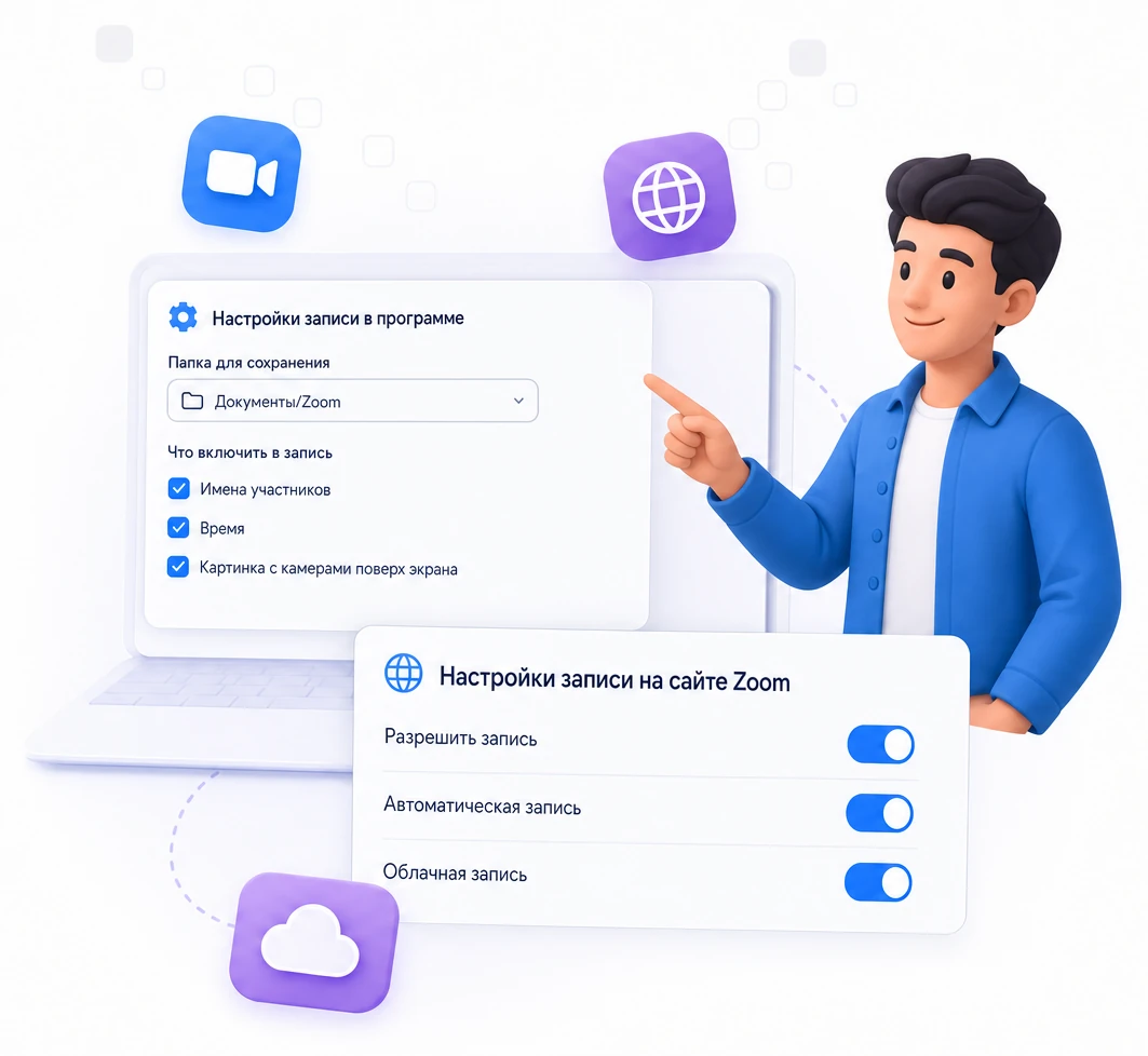 Настройки записи Zoom в программе на компьютере и в личном кабинете на сайте