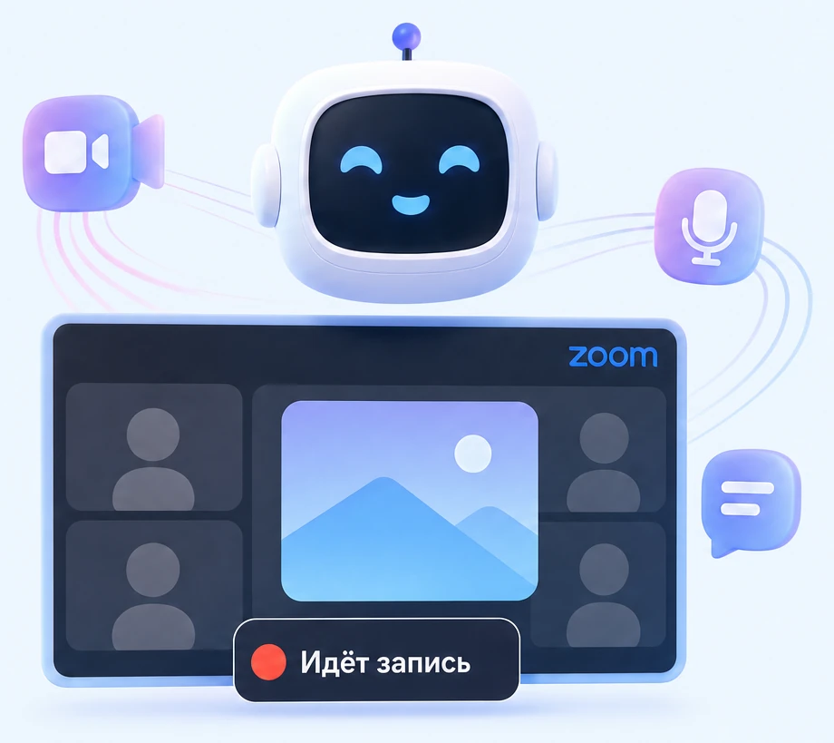 Zoom-бот заходит на встречу по ссылке и присылает готовую видеозапись в чат
