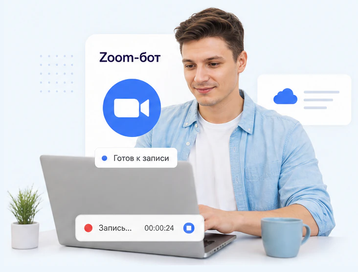 Ведущий за ноутбуком: Zoom-бот готов к записи встречи