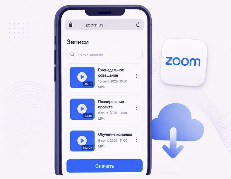 Список облачных записей Zoom в мобильном браузере