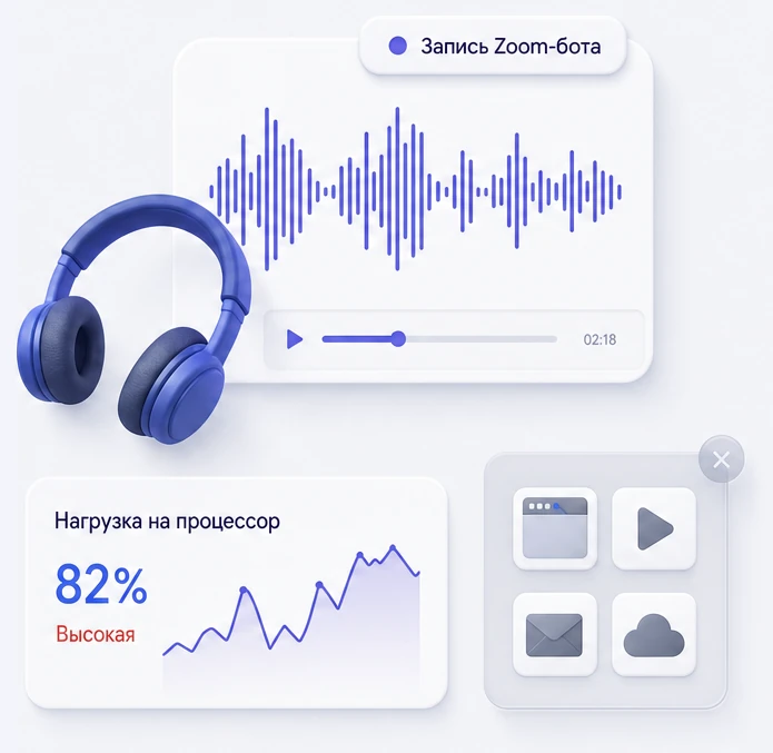 Наушники, звуковая дорожка и график нагрузки на процессор